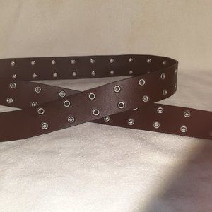 Brown Leather  Belt with Double Row of Grommets XL